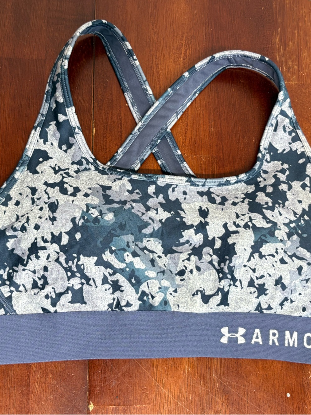 Under Armour Mid-Impact Crossback Sports Bra Blue Marbled Compression Medium